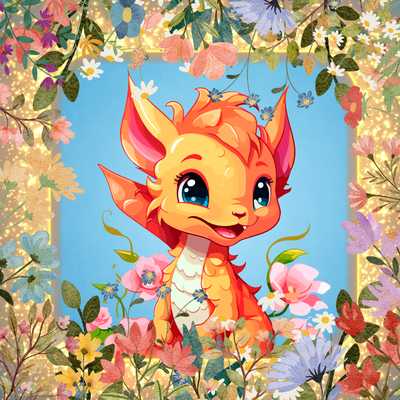 orange dragon with flower border