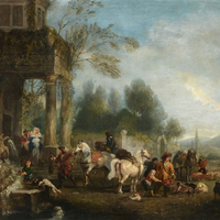 An oil painting of the European countryside